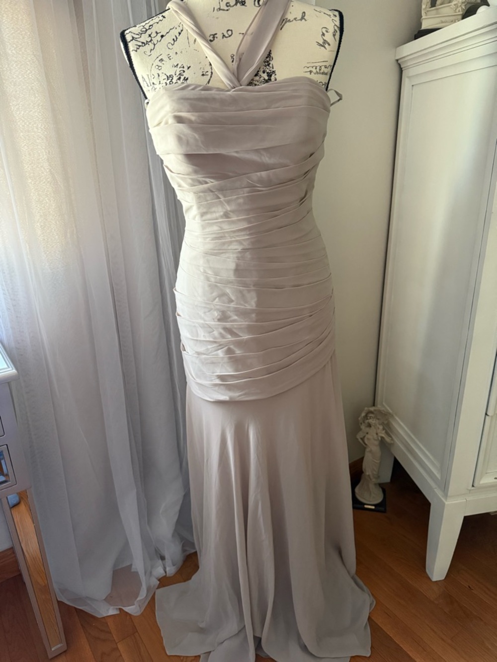Wtoo Light Gray Ruched Halter Chiffon Evening Gown